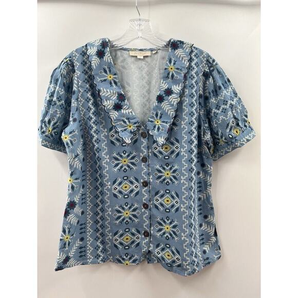 Forever That Girl Tops - Forever That Girl Women’s Short Sleeve Button Front Blouse Collared Blue Size M